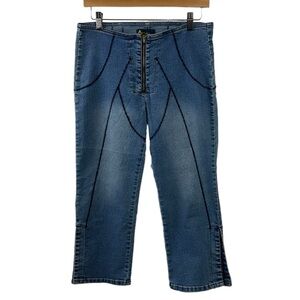 Vintage Action USA Zipper Front Embroidered Side Slits Cropped Blue Jeans 11/12